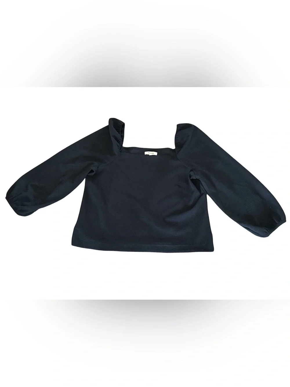 Madewell Crepe Square Neck Puff Sleeve Top Black Romantic Large NWT